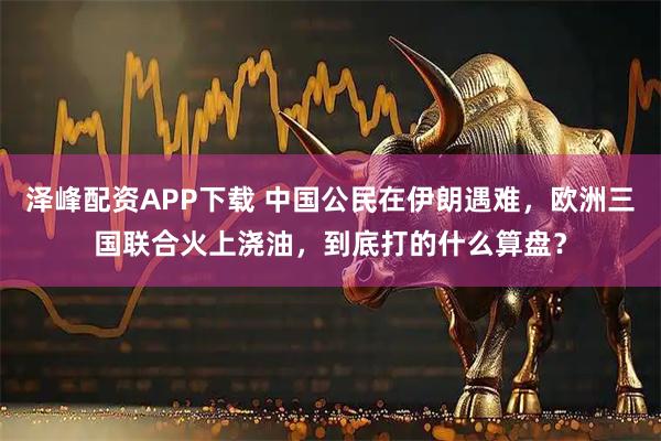 泽峰配资APP下载 中国公民在伊朗遇难，欧洲三国联合火上浇油，到底打的什么算盘？